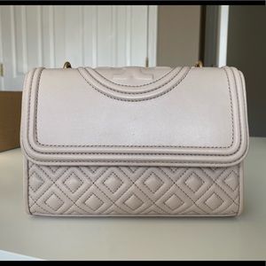 EUC Tory Burch Fleming Quilted Handbag Nude/Taupe